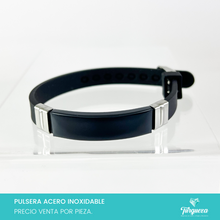 Load image into Gallery viewer, Brazalete Caucho Negro (21cm-1cm) Acero Inoxidable
