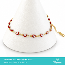 Cargar imagen en el visor de la galería, Pulsera Tobillera Ojos Rojos Dorado Acero Inoxidable

