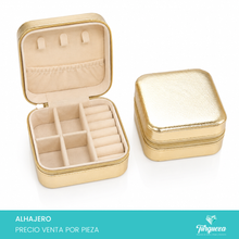 Load image into Gallery viewer, Joyero Vinipiel Dorado Metalico Mini Estuche Organizadora de Joyería
