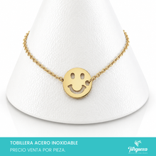 Cargar imagen en el visor de la galería, Tobillera Cara Feliz Dorada Acero Inoxidable
