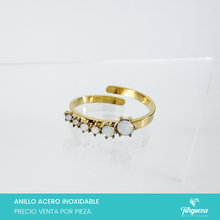 Load image into Gallery viewer, Anillo Zirconias Piedra Luna Dorado Acero Inoxidable
