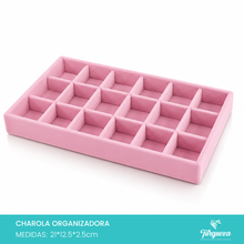 Cargar imagen en el visor de la galería, Exhibidor Charola Con 18 Divisiones Tela Terciopelo Rosa
