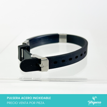 Load image into Gallery viewer, Brazalete Caucho Negro (21cm-1cm) Acero Inoxidable
