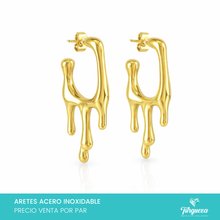 Load image into Gallery viewer, Aretes Efecto Derretido 3.5cm Dorado Acero Inoxidable
