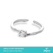 Cargar imagen en el visor de la galería, Anillo Zirconia Rectangular Plateado Acero Inoxidable
