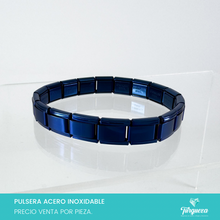Cargar imagen en el visor de la galería, Pulsera Tipo Italiana Azul Metalica (18 charms 8mm x 1cm) Acero Inoxidable
