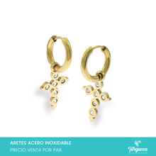 Load image into Gallery viewer, Arete Hoop Cruz 3cm Dorado Acero Inoxidable
