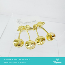 Load image into Gallery viewer, Arete Cerezas Dorado 4cm Acero Inoxidable
