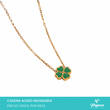 Cargar imagen en el visor de la galería, Collar Trebol Verde Dorado Acero Inoxidable
