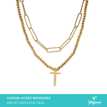 Cargar imagen en el visor de la galería, Collar Cruz Doble Dorado Acero Inoxidable
