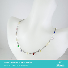 Cargar imagen en el visor de la galería, Collar Charms Zirconias Colores y Perlas de rio Plateado Acero Inoxidable
