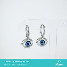Load image into Gallery viewer, Arete Hoop Ojos 3cm Plateado Acero Inoxidable
