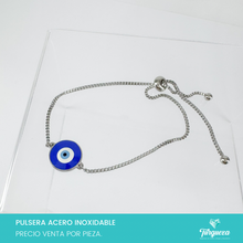 Cargar imagen en el visor de la galería, Pulsera Ojo Azul Plateado Acero Inoxidable
