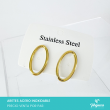 Load image into Gallery viewer, Arete Oval Liso Dorado 3cm Acero Inoxidable
