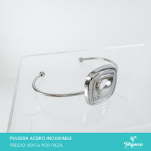 Cargar imagen en el visor de la galería, Brazalete Placa Cuadrada Ajustable Plateado Acero Inoxidable
