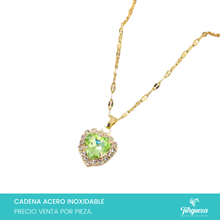 Load image into Gallery viewer, Collar Corazon Zirconia Verde Acero Inoxidable
