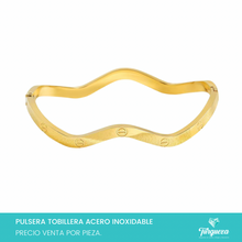Load image into Gallery viewer, Pulsera Brazalete Tornillo Ondas Dorado Acero Inoxidable

