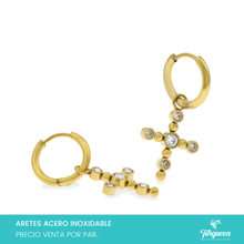 Load image into Gallery viewer, Arete Hoop Cruz 3cm Dorado Acero Inoxidable
