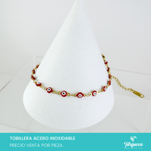 Cargar imagen en el visor de la galería, Pulsera Tobillera Ojos Rojos Dorado Acero Inoxidable
