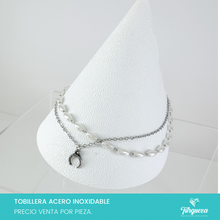 Cargar imagen en el visor de la galería, Pulsera Tobillera Luna y Perlas Plateado Acero Inoxidable
