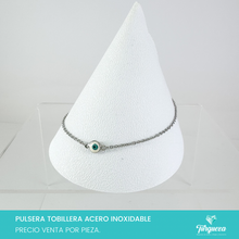 Cargar imagen en el visor de la galería, Pulsera Tobillera Ojo Blanco-Azul Plateado Acero Inoxidable
