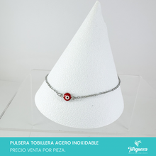 Cargar imagen en el visor de la galería, Pulsera Tobillera Ojo Rojo Plateado Acero Inoxidable
