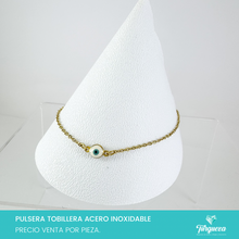 Cargar imagen en el visor de la galería, Pulsera Tobillera Ojo Blanco-Azul Dorado Acero Inoxidable
