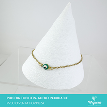 Cargar imagen en el visor de la galería, Pulsera Tobillera Ojo Turquesa Dorado Acero Inoxidable
