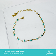 Load image into Gallery viewer, Pulsera Ojo Turco Blanco Dorado (18cm-4mm) Acero Inoxidable
