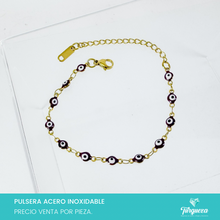 Cargar imagen en el visor de la galería, Pulsera Ojo Turco Uva Dorado (18cm-4mm) Acero Inoxidable
