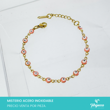 Cargar imagen en el visor de la galería, Pulsera Ojo Turco Rosa Dorado (18cm-4mm) Acero Inoxidable
