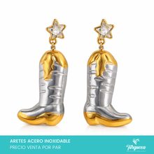 Cargar imagen en el visor de la galería, Arete Botas 4cm Bitono Acero Inoxidable
