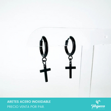 Load image into Gallery viewer, Arete Cruz Negro 3cm  (Pack 2 pares) Acero Inoxidable
