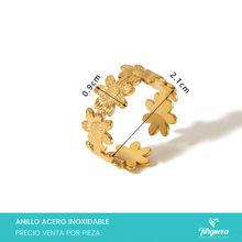 Load image into Gallery viewer, Anillo Flores Dorado Acero Inoxidable
