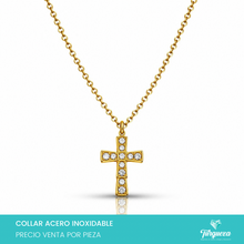 Load image into Gallery viewer, Collar Cruz Zirconias Dorado Acero Inoxidable

