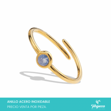 Load image into Gallery viewer, Anillo Zirconia Ajustable Dorado Acero Inoxidable
