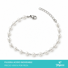 Cargar imagen en el visor de la galería, Pulsera Perlas Plateada Acero Inoxidable
