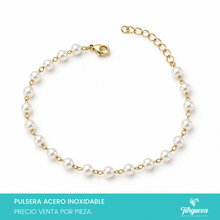 Load image into Gallery viewer, Pulsera Perlas Dorada Acero Inoxidable
