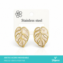 Cargar imagen en el visor de la galería, Arete Hojas Beige 2.5cm Acero Inoxidable
