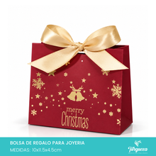 Load image into Gallery viewer, Pack 10 Envolturas de Regalo Navideña Rojo Merry Christmas con Moño Dorado (10x11.5x4.5cm)
