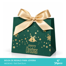Load image into Gallery viewer, Pack 10 Envolturas de Regalo Navideña Verde Merry Christmas con Moño Dorado (10x11.5x4.5cm)
