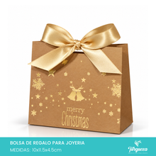Load image into Gallery viewer, Pack 10 Envolturas de Regalo Navideña Cafe Dorado Merry Christmas con Moño Dorado (10x11.5x4.5cm)
