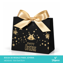 Load image into Gallery viewer, Pack 10 Envolturas de Regalo Navideña Negra Merry Christmas con Moño Dorado (10x11.5x4.5cm)
