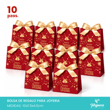 Load image into Gallery viewer, Pack 10 Envolturas de Regalo Navideña Rojo Merry Christmas con Moño Dorado (10x11.5x4.5cm)
