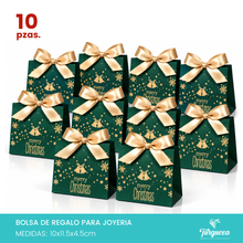 Load image into Gallery viewer, Pack 10 Envolturas de Regalo Navideña Verde Merry Christmas con Moño Dorado (10x11.5x4.5cm)
