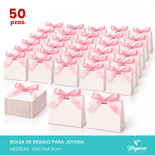 Cargar imagen en el visor de la galería, Pack 50 Envolturas de Regalo Blanco con Moño Rosa (10x11.5x4.5cm)
