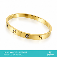 Load image into Gallery viewer, Brazalete Diseño Tornillo y Zirconias Dorado Acero Inoxidable
