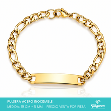 Cargar imagen en el visor de la galería, Pulsera Esclava Carte Dorado Acero Inoxidable (19cm-5mm)
