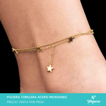 Load image into Gallery viewer, Pulsera Tobillera Estrellas Dorado Acero Inoxidable
