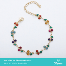 Load image into Gallery viewer, Pulsera Cerezas Colores Dorado Acero Inoxidable
